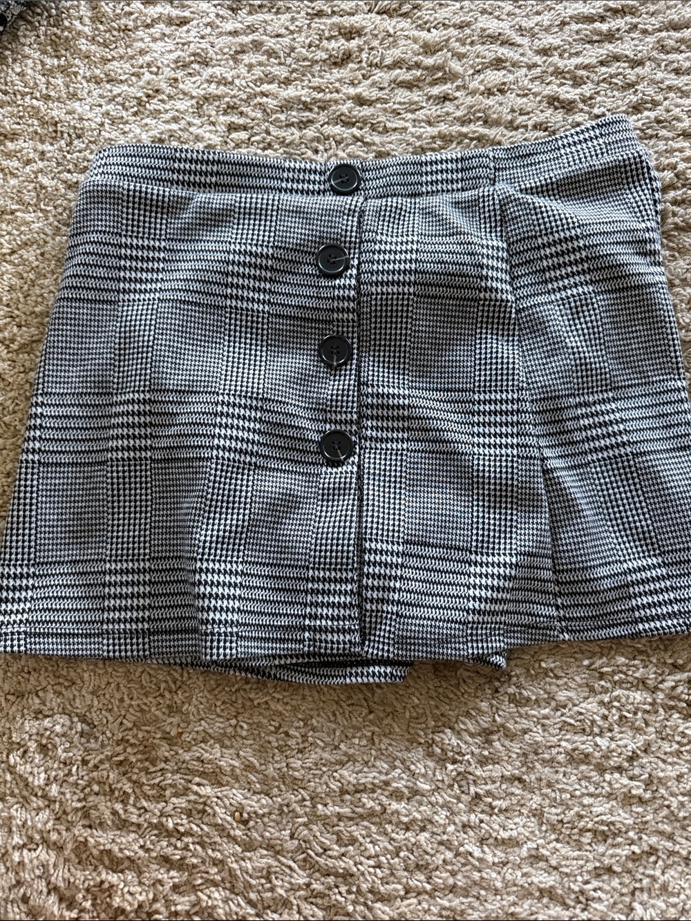 Plaid Button-Front Mini Skort - Black & White
